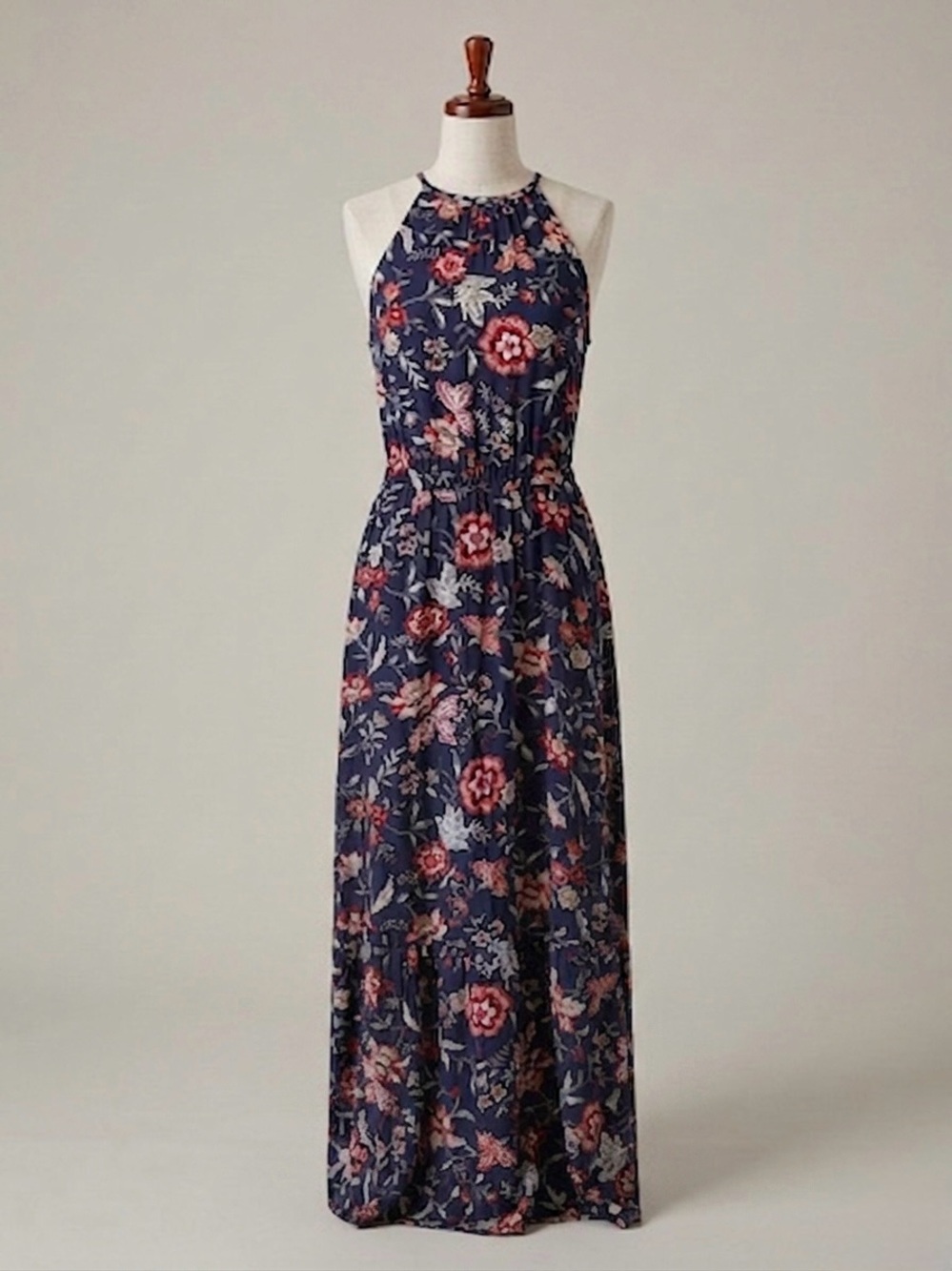 Old Navy Navy Floral Maxi Dress with Red & Pink Flowers